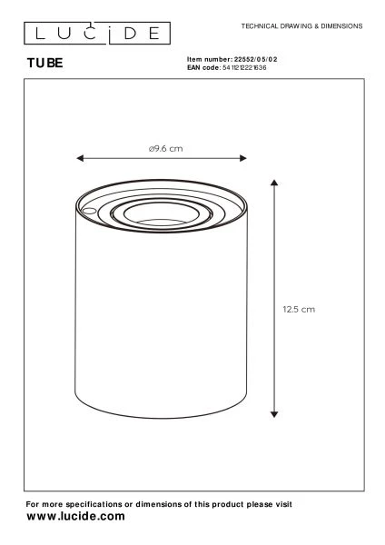 Lucide TUBE - Tischlampe - Ø 9,6 cm - LED 3 StepDim - GU10 - 1x5W 2600K/2800K - Mattes Gold / Messing - technisch